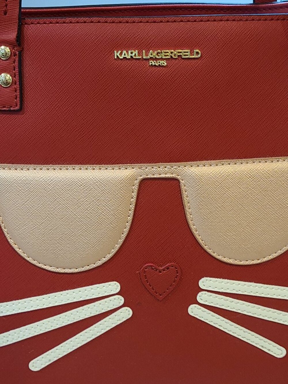 Karl Lagerfeld Paris Maybelle Tote Bag/Purse Choupette Cat Red Pristine - Picture 3 of 10